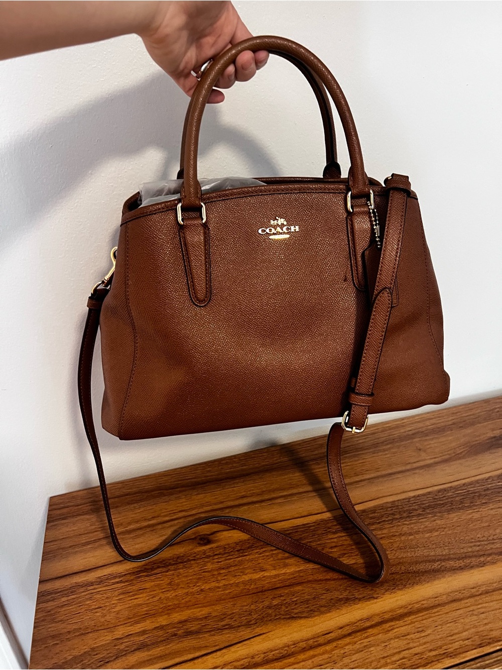 Coach Brown Pebbled Leather Satchel with Crossbody Strap